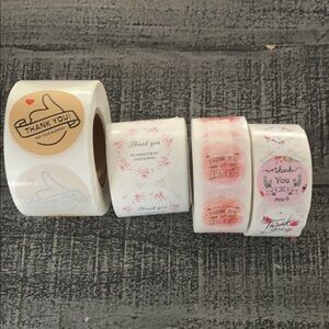 4 Rolls/ 500 Ea Thank You Stickers Set. 2 -2in size, 2 -1in size.